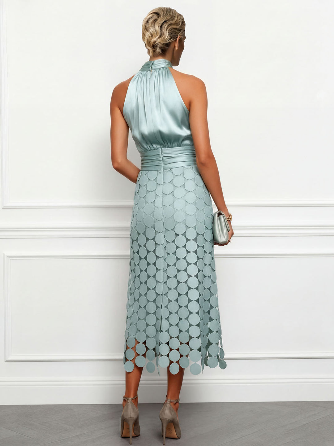 Elegant Circular Embroidery Cutout Midi Dress