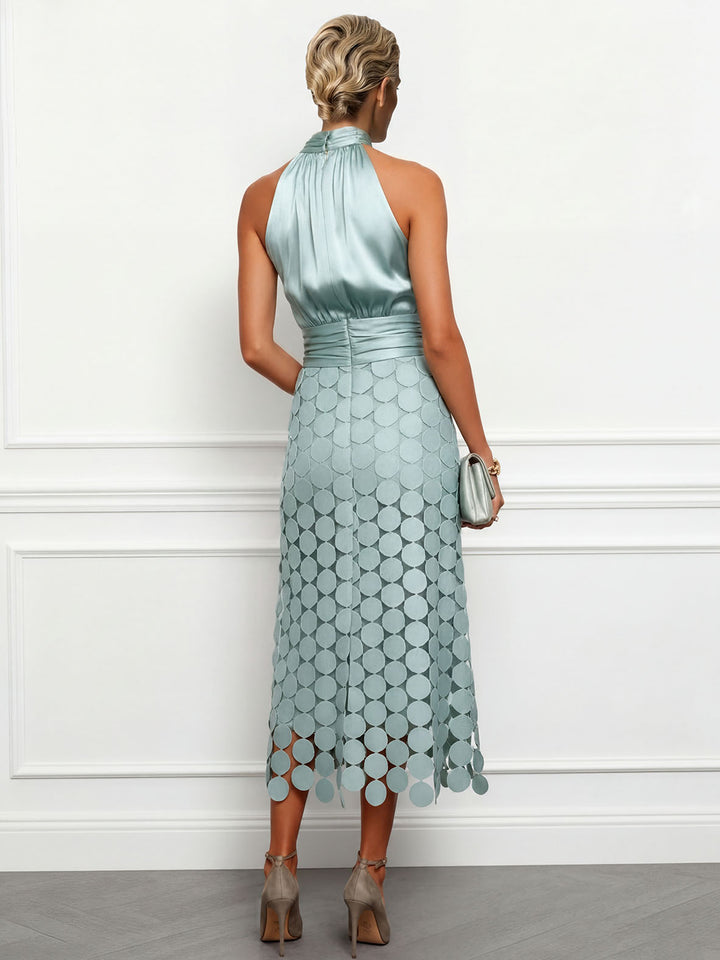 Elegant Circular Embroidery Cutout Midi Dress