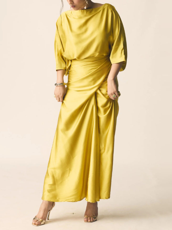 Elegant Pleated Long Dress Two-piece Set