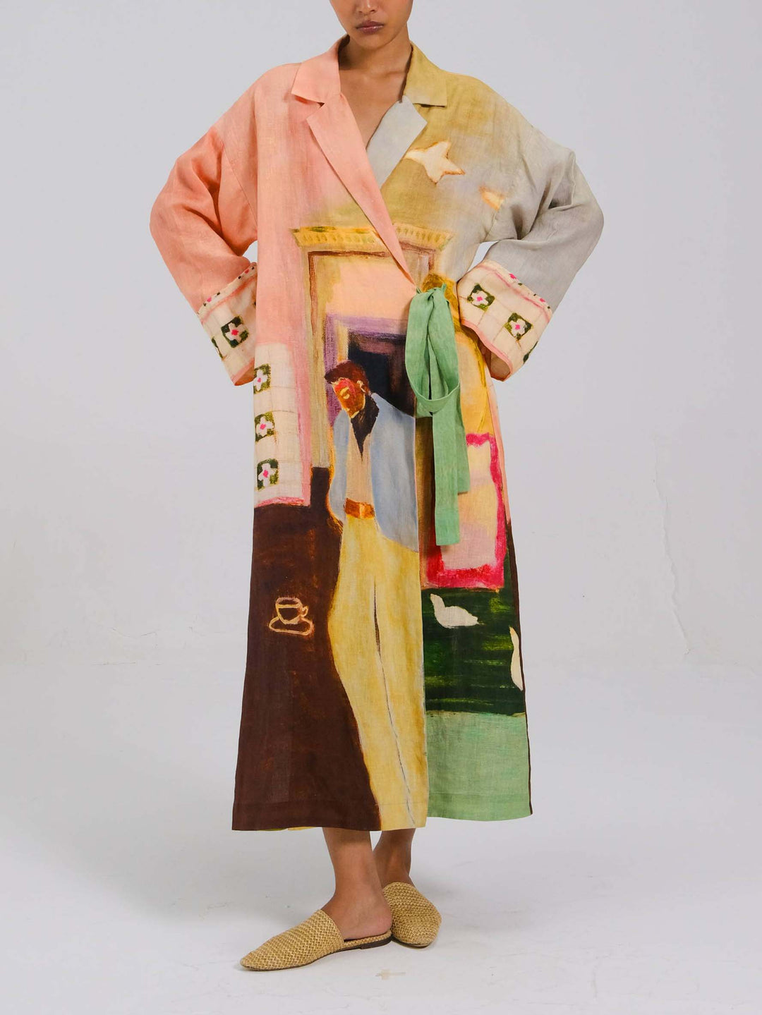 Unique Artistic Print Long Robe Style Maxi Dress