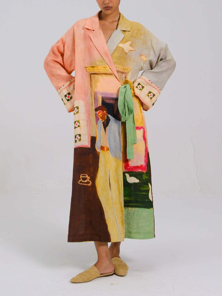 Unique Artistic Print Long Robe Style Maxi Dress