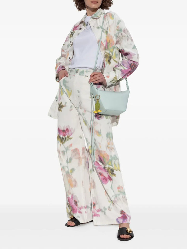Elegant Androgynous Floral Print Button-down Jacket