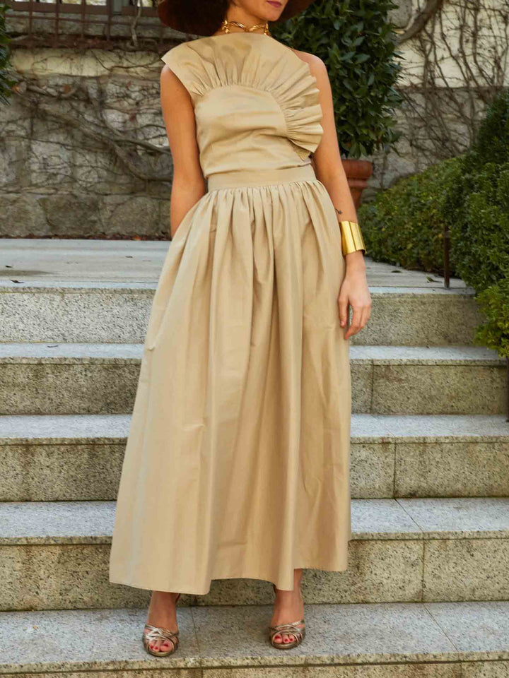 Exquisite Asymmetric One-Shoulder Ruffle Top Two-Piece Set