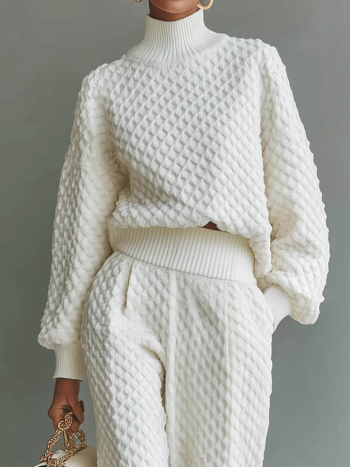 Casual Textured Knit Top & Pants Set