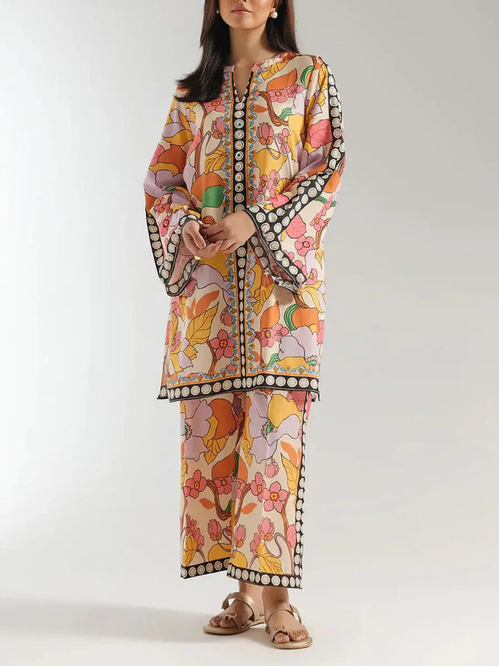 Bohemian Ethnic Print Colorblock Wide-Leg Pants