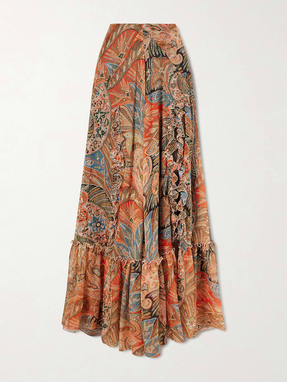 Exquisite Floral Print Ruffle Slit Maxi Skirt