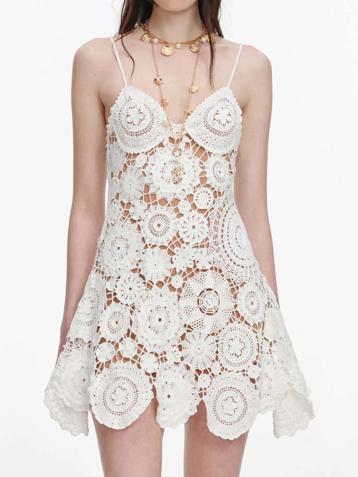 Bohemian Crochet Lace Spaghetti Strap Mini Dress