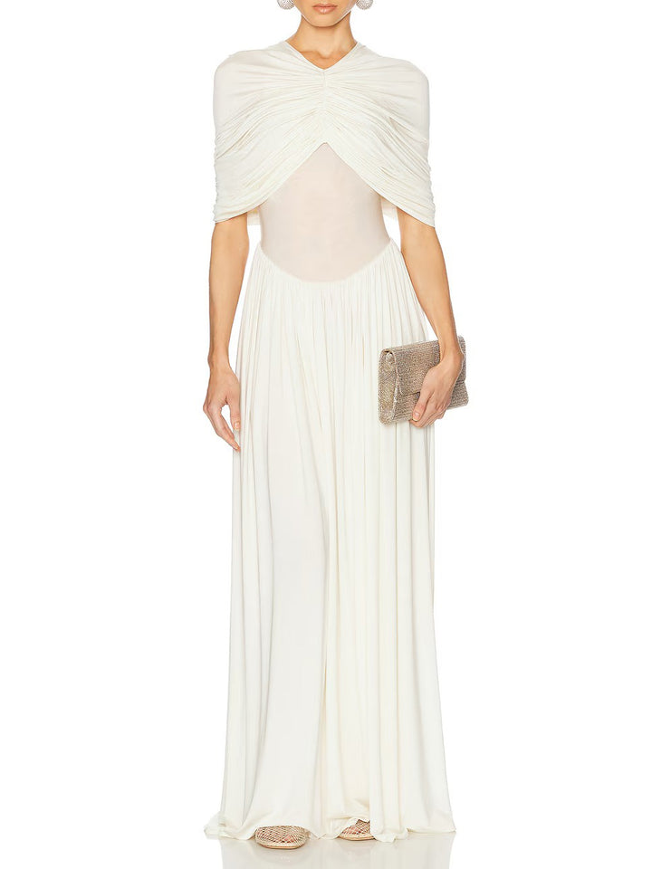 Elegant V-neck Pleated Maxi Dress