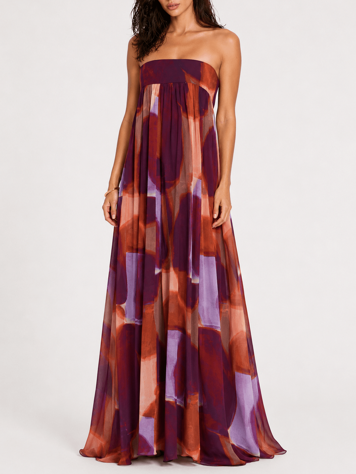 Abstract Watercolor Print Maxi Dress & Kimono Two-Piece Set