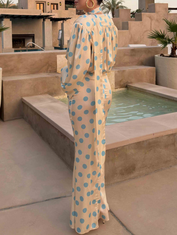 Elegant Polka Dot Blouse & Maxi Skirt Two-Piece Set