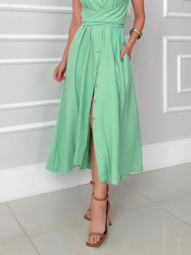 Elegant Single-breasted Tie Midi Dress