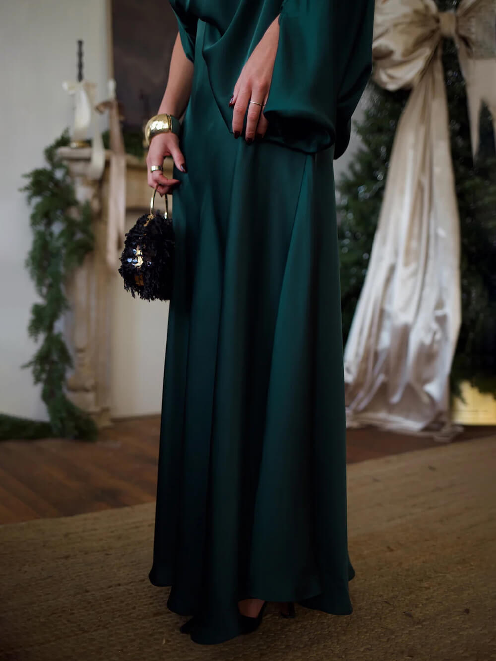 Exquisite Satin Pleated Shirt and High-Waist Maxi Skirt Set