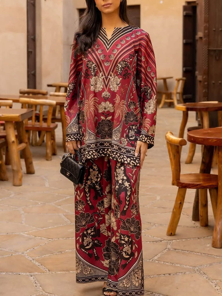Unique Floral Patchwork With Elastic Waist Wide-Leg Pants