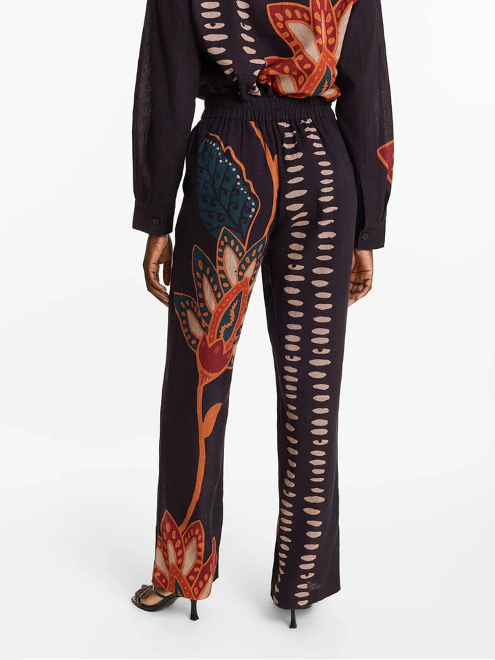 Exquisite Floral Print Linen Button-Up Top And Loose Pocket Pants Set