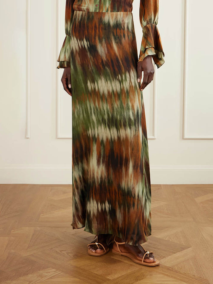 Exquisite Tie-Dye Print High-Waisted Maxi Skirt