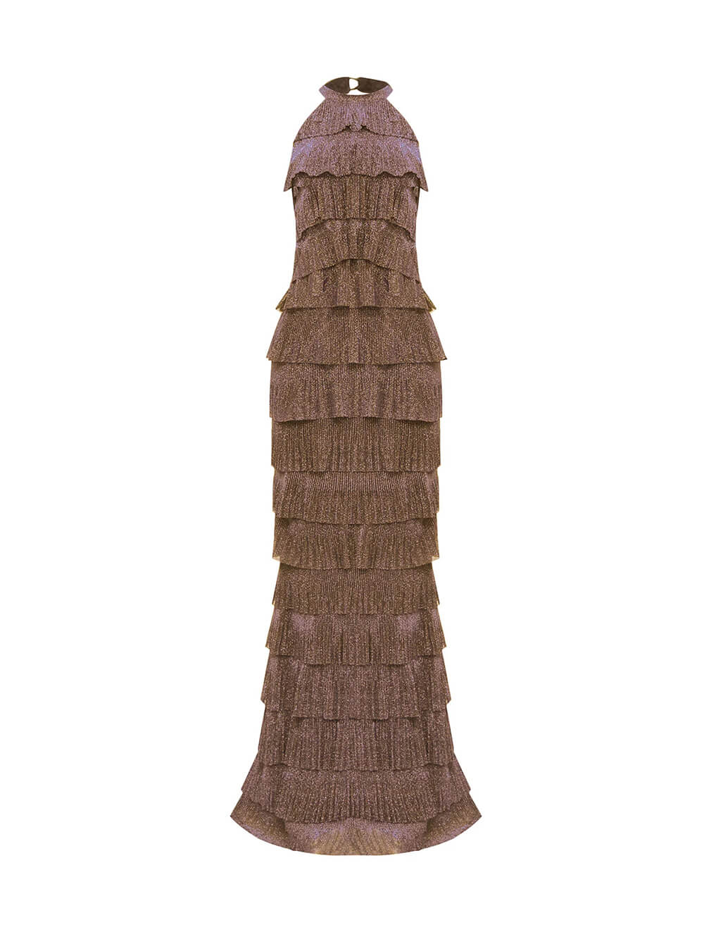 Exquisite Shimmer Backless Tiered Ruffle Maxi Dress