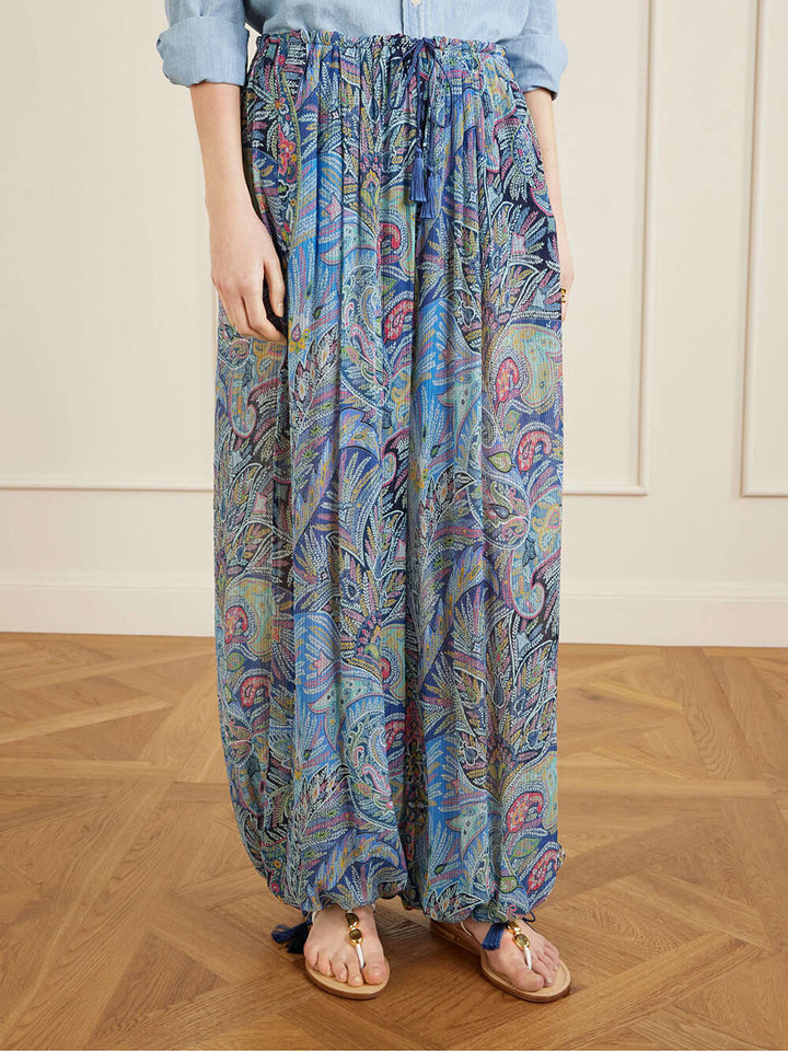 Exquisite Printed Crepe Wide-Leg Pants