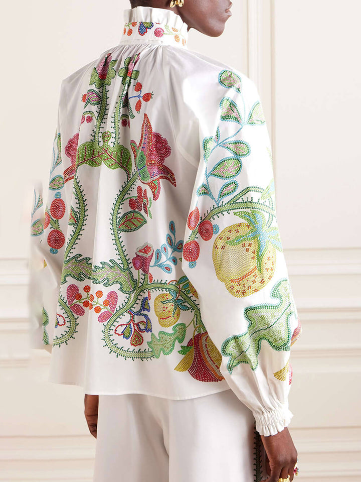 Unique Floral Print Satin With Elastic Waist Wide-Leg Pants