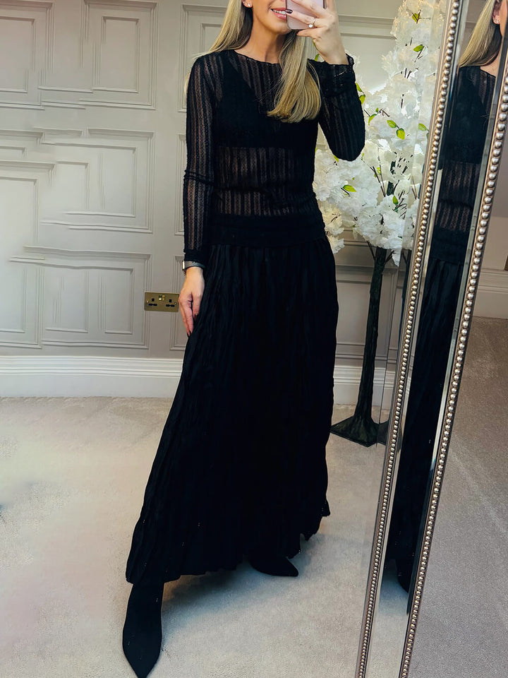 Exquisite Ruched Elastic Waist Maxi Skirt