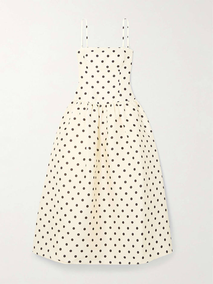 Classic Polka-Dot Print Satin Midi Dress