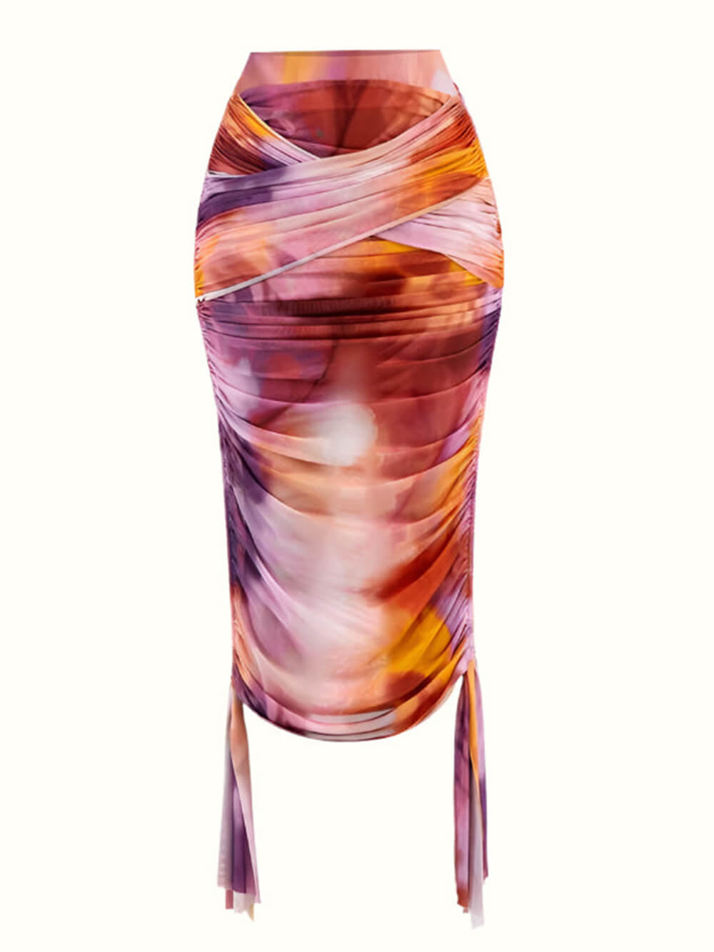 Fashion Tie-Dye Print Crop Tank And Adjustable Drawstring Waist Mini Skirt Set
