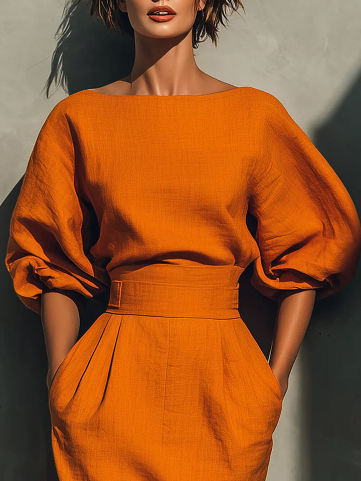 Delicate High-Waisted Pocket With Back Slit Midi Skirt
