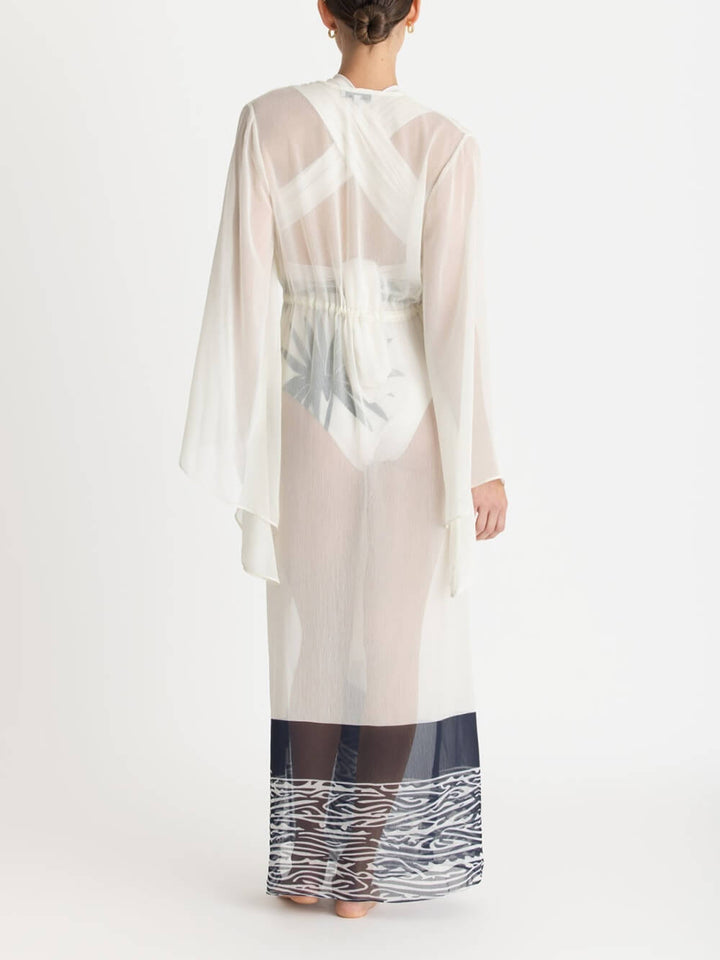 Sexy Kimono Palm Tree Print Beach Cover-Up