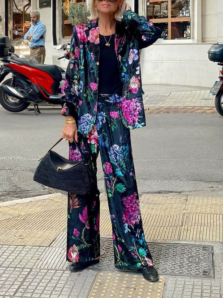 Retro Floral Print Lapel Blazer