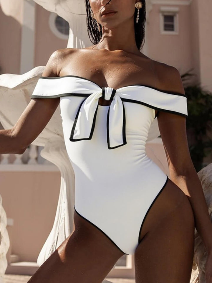 Sexy Strapless Black And White Colorblock One-Piece Swimsuit
