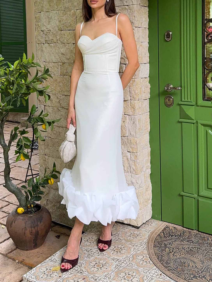 Elegant Sweetheart Ruffle Hem Satin Mermaid Maxi Dress