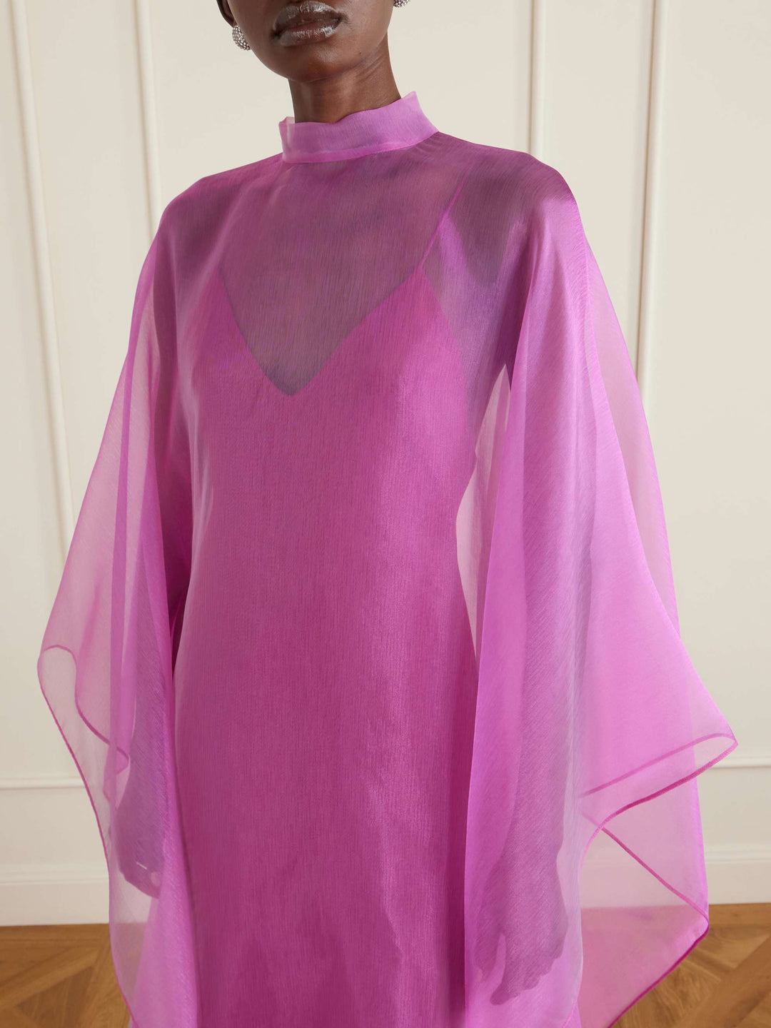Elegant Sheer Chiffon Cape Sleeve Maxi Dress