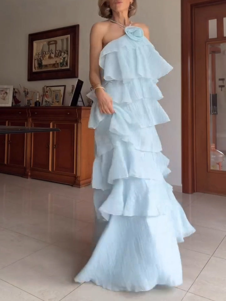 Elegant Tiered Ruffle Halter Maxi Dress