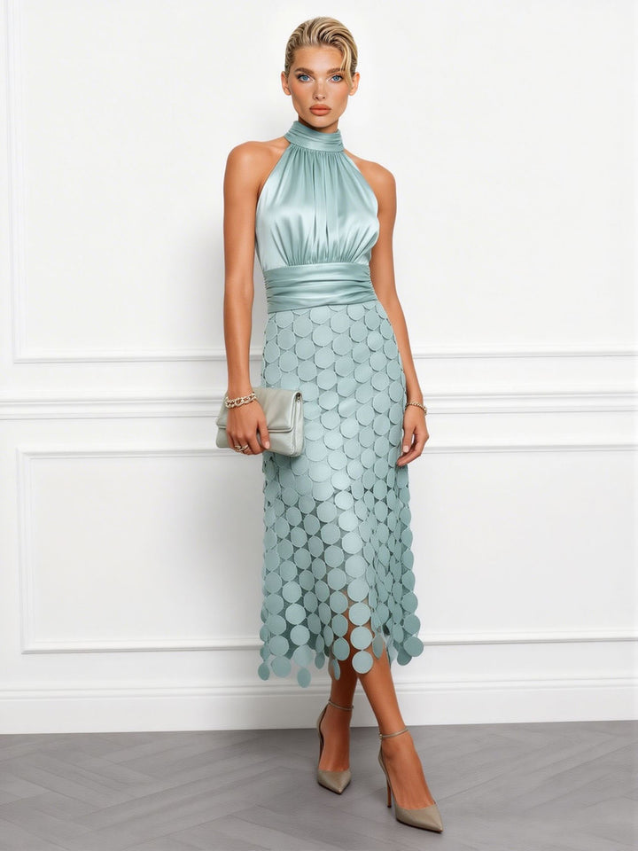 Elegant Circular Embroidery Cutout Midi Dress
