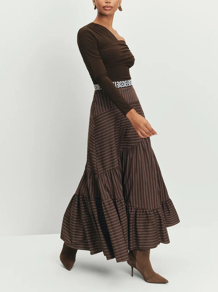 Elegant Off-the-shoulder Pleated Long-sleeved T-shirt