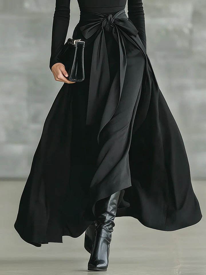 Casual Satin Tie-waist Skirt Two-piece Set