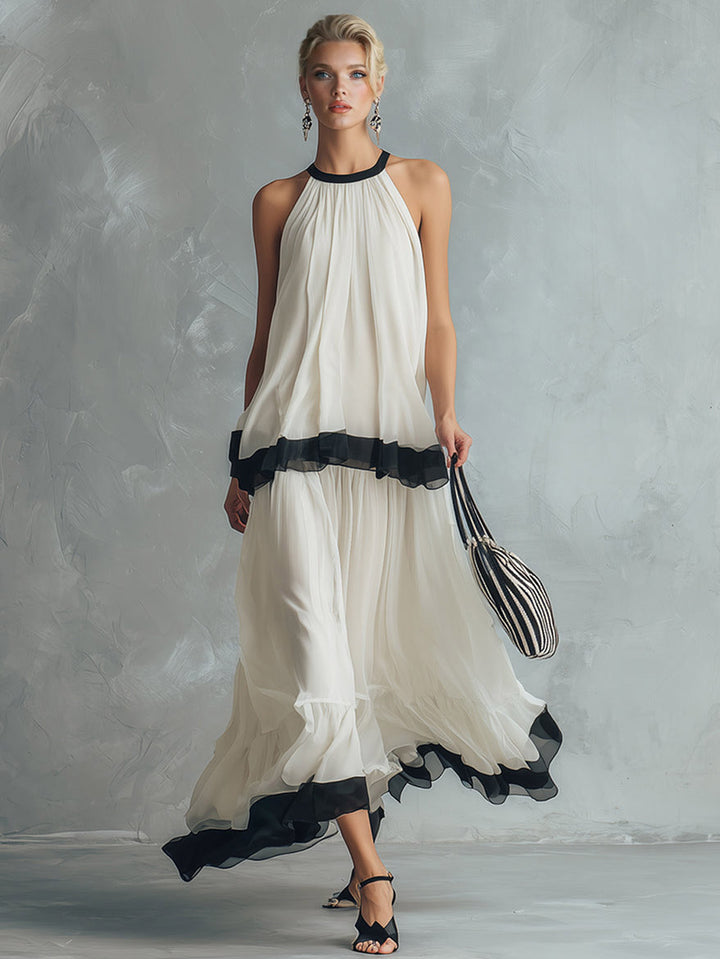Elegant Chiffon Backless Cami Top & Maxi Skirt Set