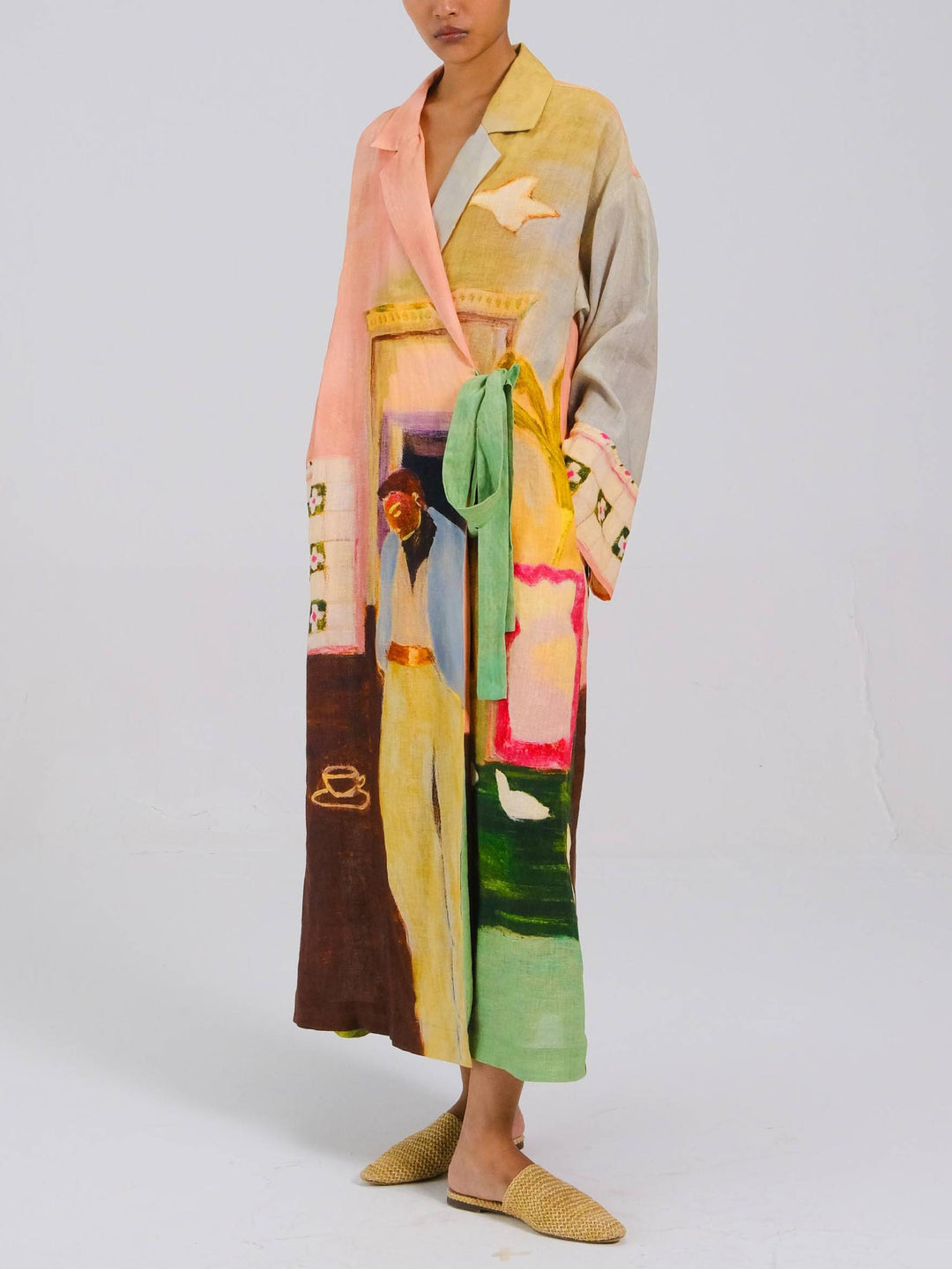 Unique Artistic Print Long Robe Style Maxi Dress