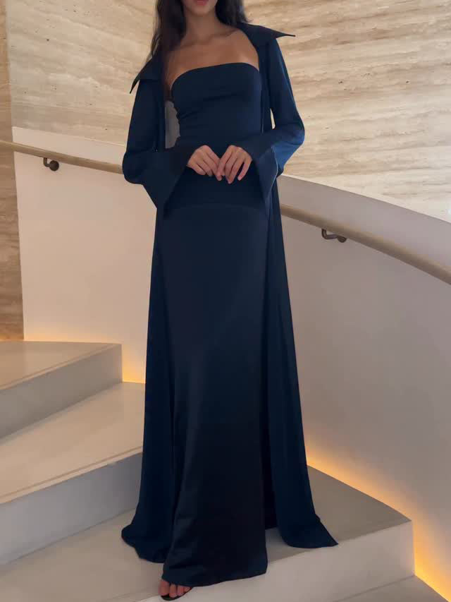 Elegant Satin Maxi Dress & Long Sheer Chiffon Cover-Up Two-Piece Set