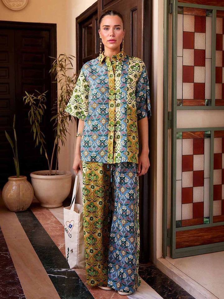 Retro Art Print Wide-Leg Pants