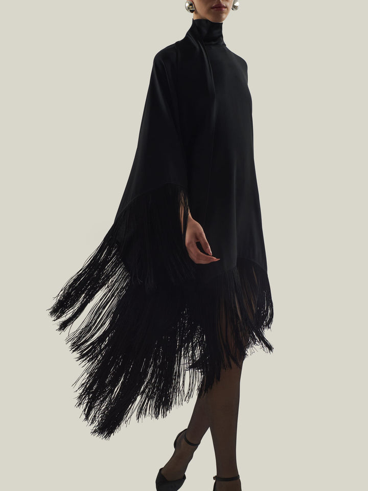 Elegant Fringe Cape Mini Dress