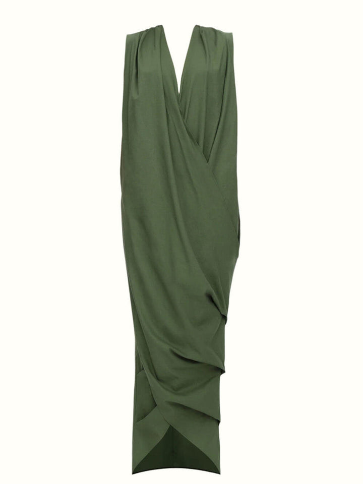 Modern Pleated Draped Linen Maxi Dress