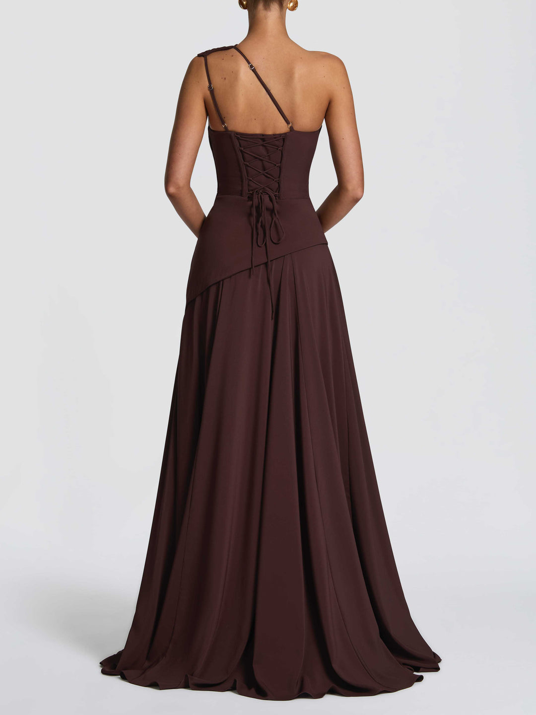Elegant One-Shoulder Ruched Chiffon Tie-Waist Maxi Dress