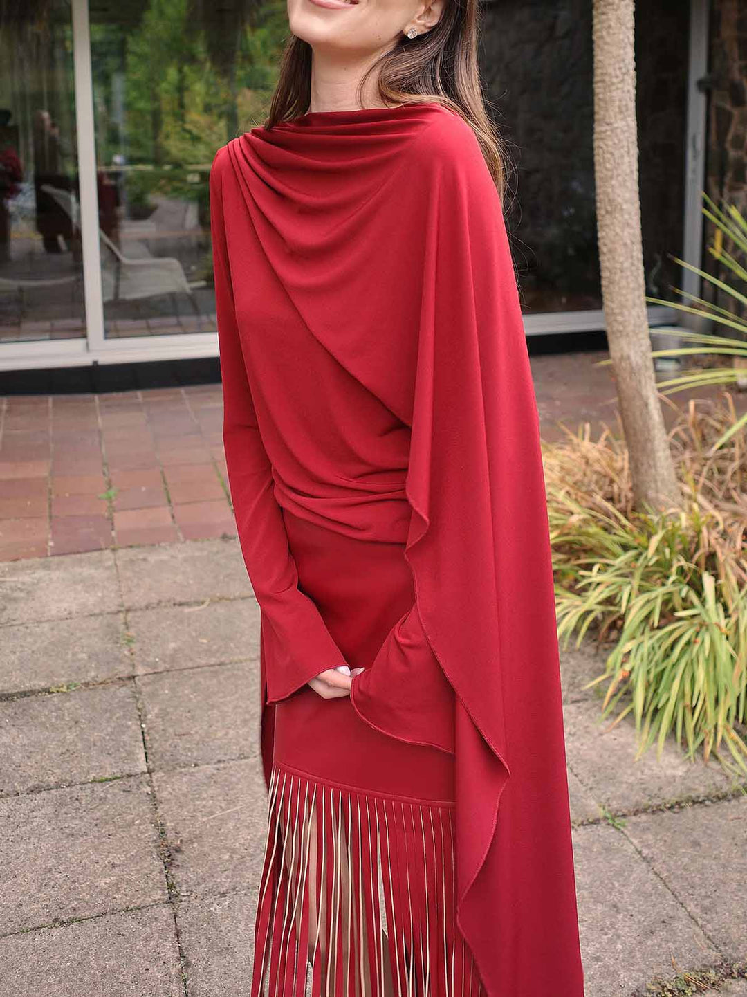 Elegant Asymmetric Draped Long-Sleeved Top