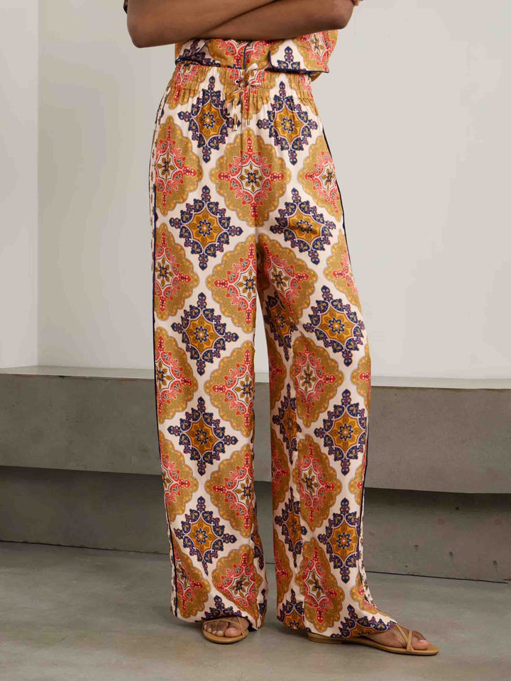 Retro Bohemian Satin Printed Wide Leg Pants