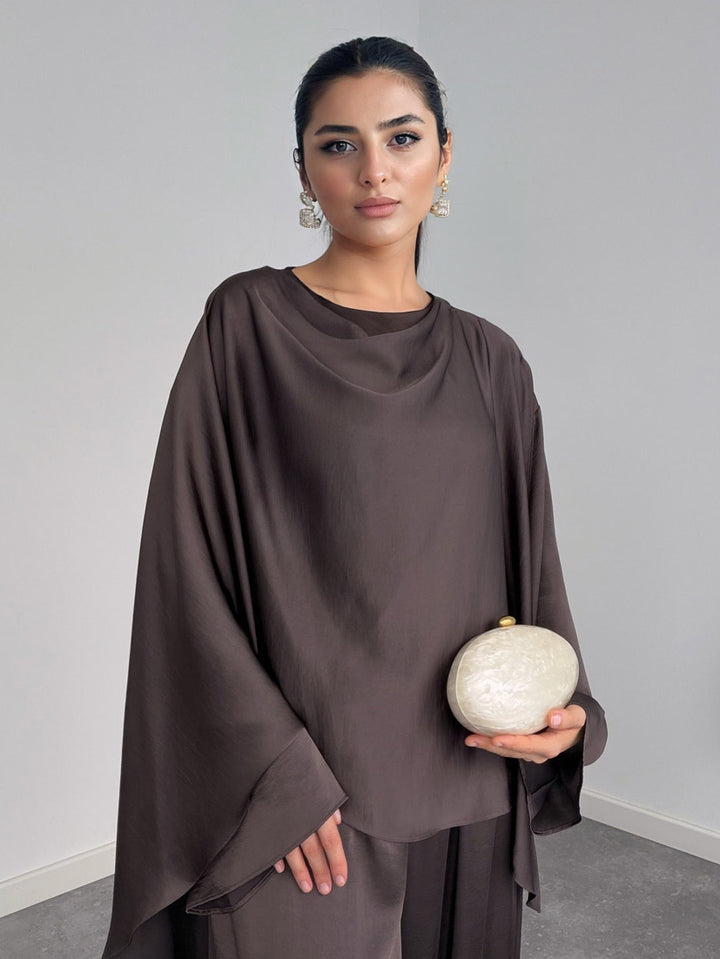 Elegant Satin Robe Paired With Harem Pants Set