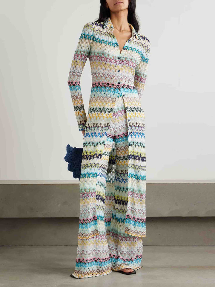 Elegant Wavy Crocheted Wide-Leg Pants