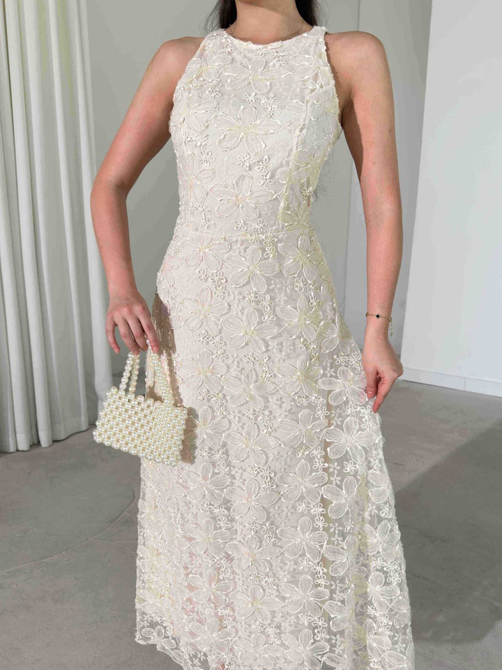 Exquisite Floral Lace Sleeveless Maxi Dress