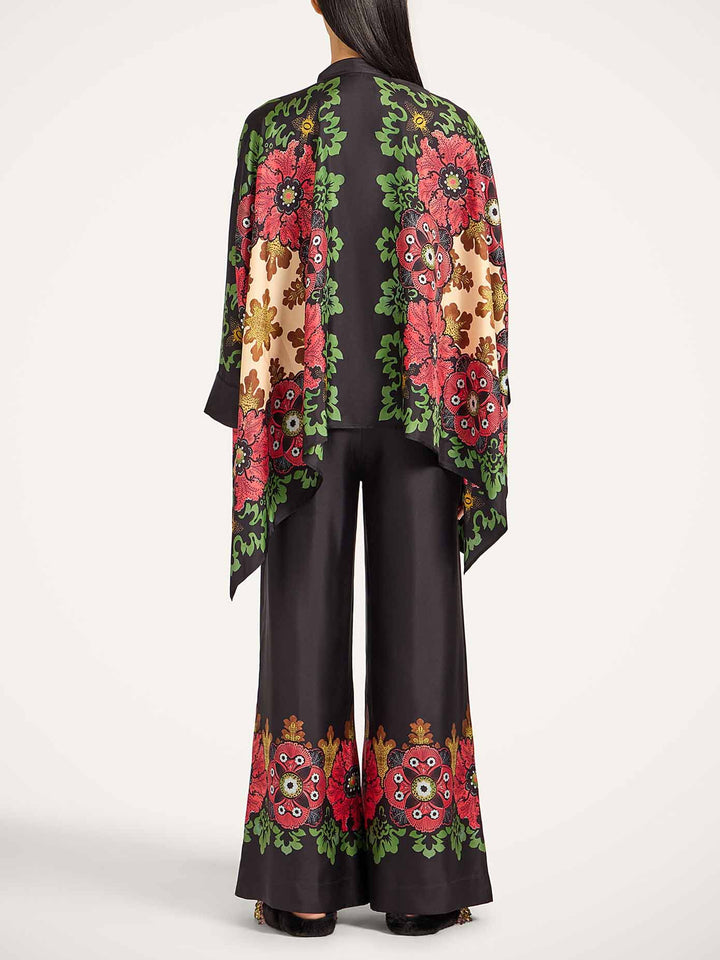 Exquisite Satin Floral Print Kimono Shirt