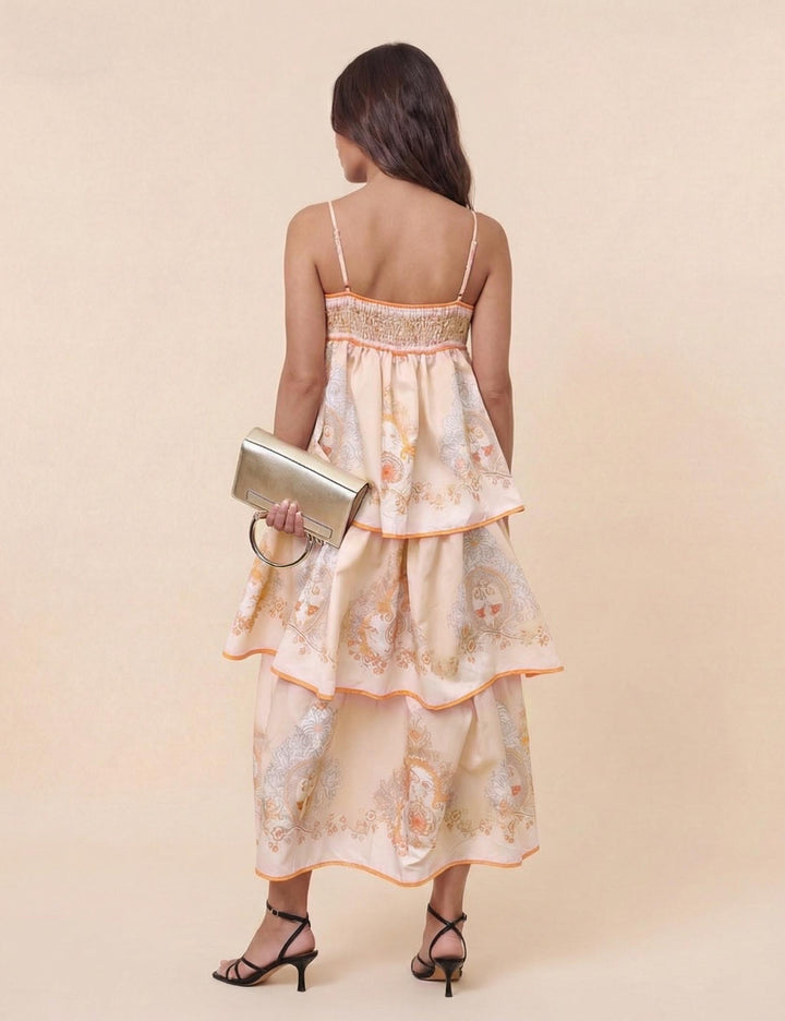 Bohemian Strapless Printed Tiered Maxi Dress