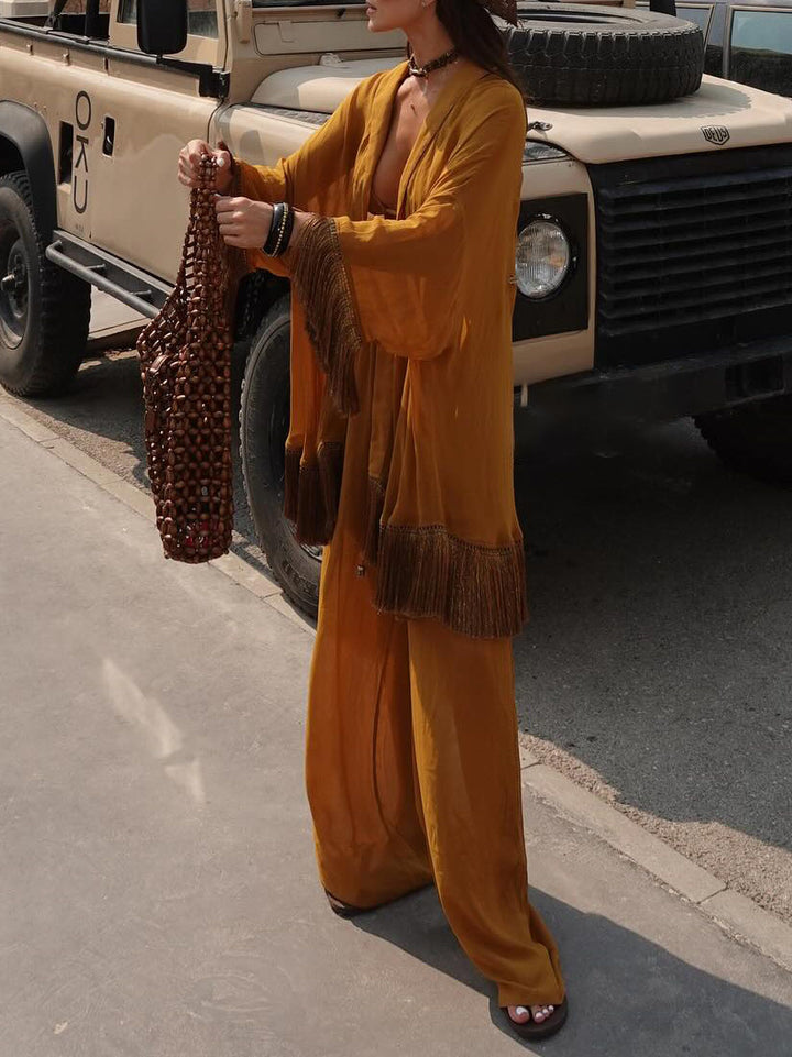 Elegant Drawstring Waist Wide-Leg Pants